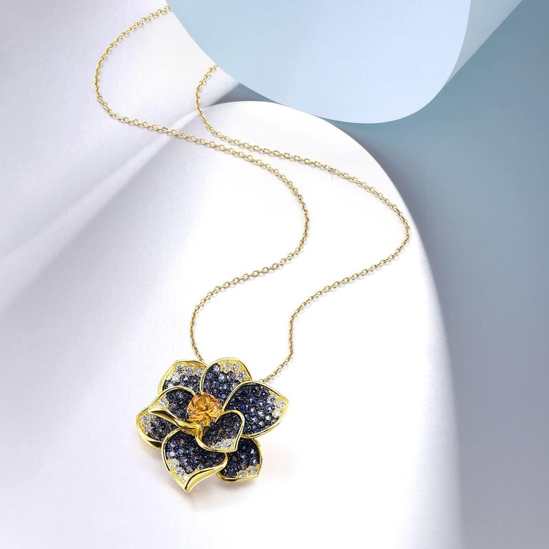Santuzza Sterling Silver Gemstone Flower Pendant for Women - Image 3